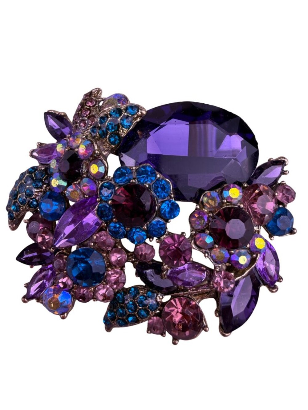 Ever Faith Womens Purple/Blue Rhinestone Floral Brooch Austria Crystals
